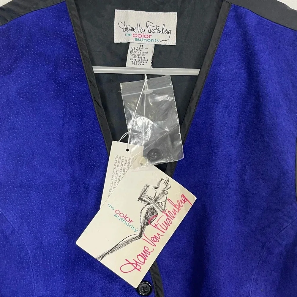 NWT Diane Von Furstenberg Leather Vest Womens Medium Blue the Color Authority